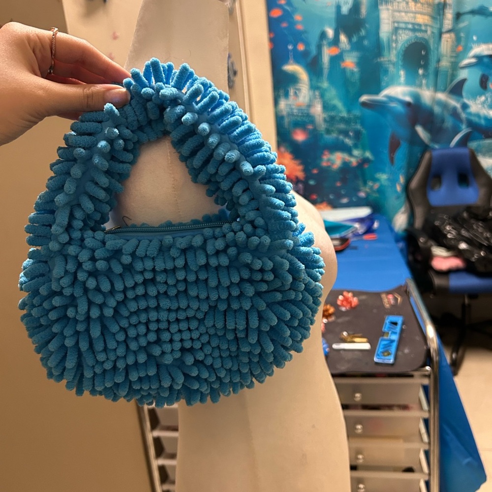 Blue Textured Handbag